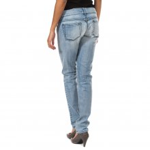 Long ripped effect denim pants with skinny hems F054176 woman