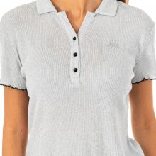 Women's shiny effect short-sleeved polo shirt with lapel collar LWP009