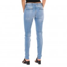 Long denim pants worn effect made of elastic fabric 70DBF0518 woman