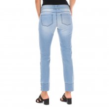 Long denim trousers worn effect with narrow cut hems 10DBF0770 woman