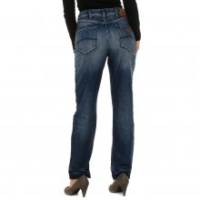 Women's long worn and torn effect denim pants 6Y5990-5D3UZ