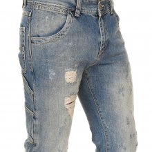 Men's long worn and torn effect denim pants 18WMDD07
