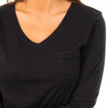Camiseta de manga larga y cuello en pico 1487903577 mujer