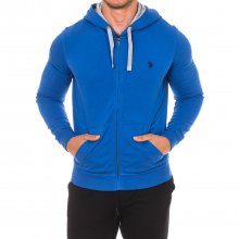 Long-sleeved sweatshirt with round neck, hood and zipper 63633 man